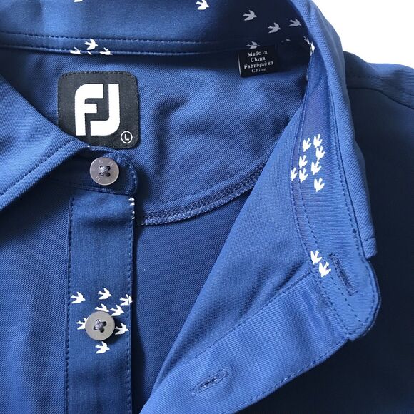 Footjoy Polo Shirt Men Large Blue Flock of Birds Print Golf Stretch Wicking MINT - Picture 3 of 9